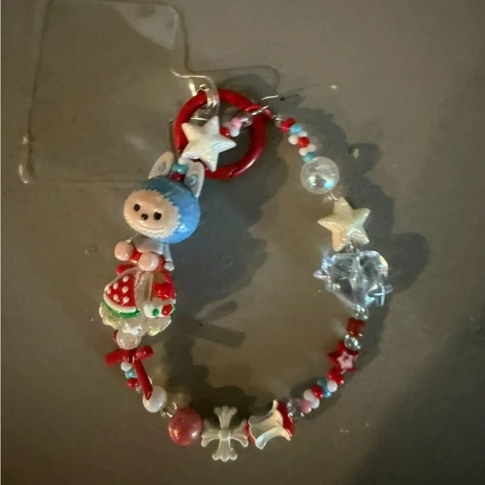Brand new labubu cute  blue t Red Beaded Keychain / bag charm
